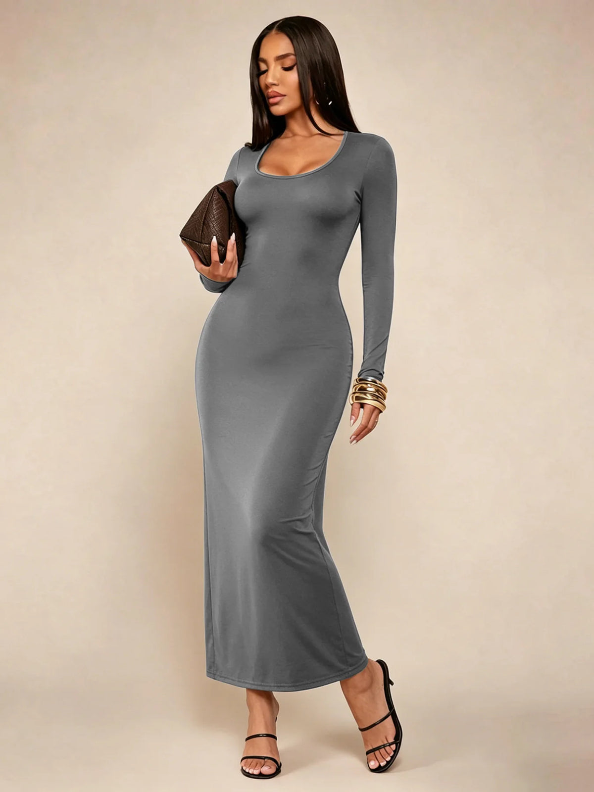 Solid Long Sleeve Bodycon Dress