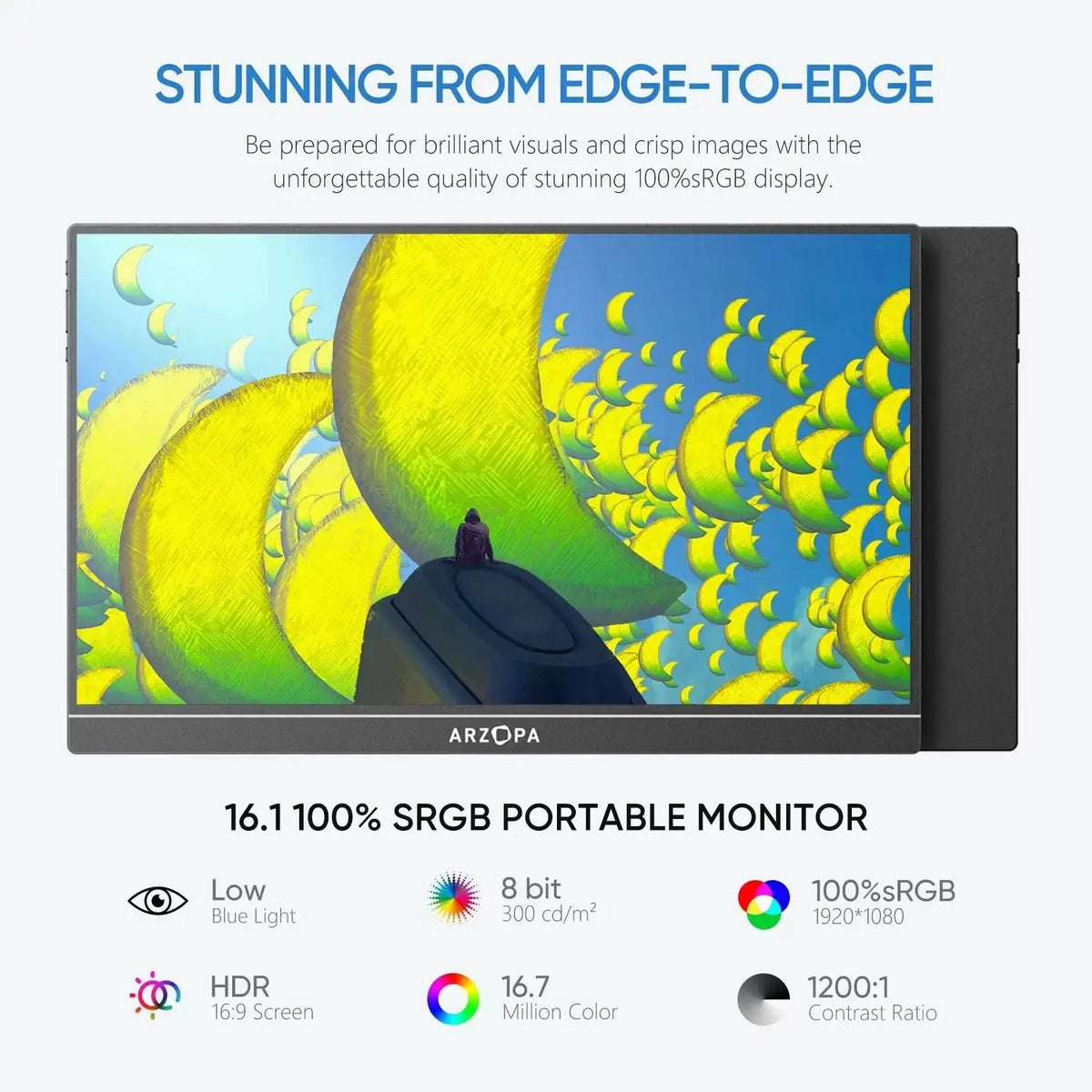 ARZOPA 16.1'' 100% SRGB Portable Monitor 1080P Second Monitor External Screen for MAC Laptop PC Xbox/PS/Switch