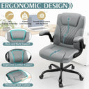 Grey Wood Frame PU Leather Office Chair
