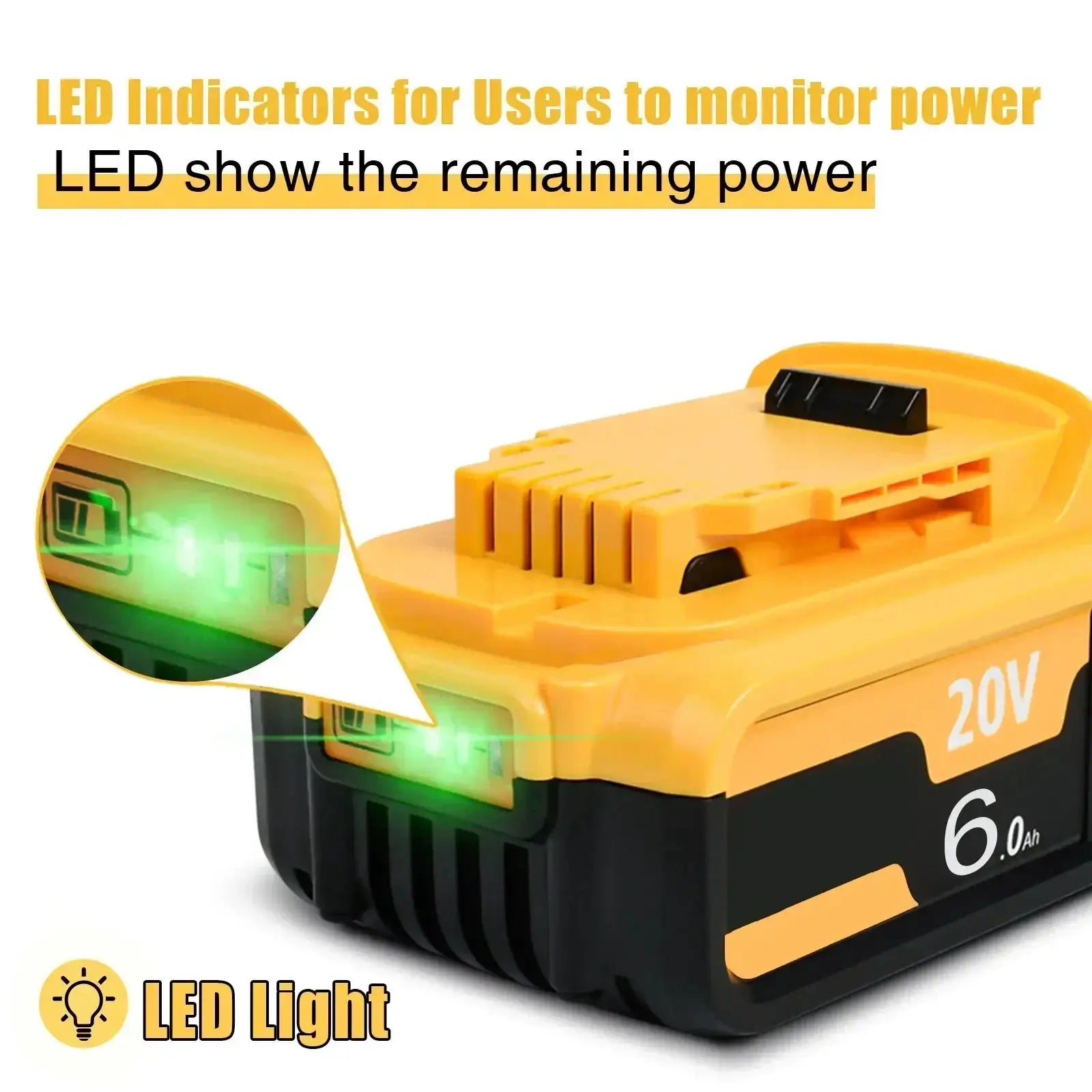 High Capacity 20V 6000mAh Cordless Battery Pack for Tools