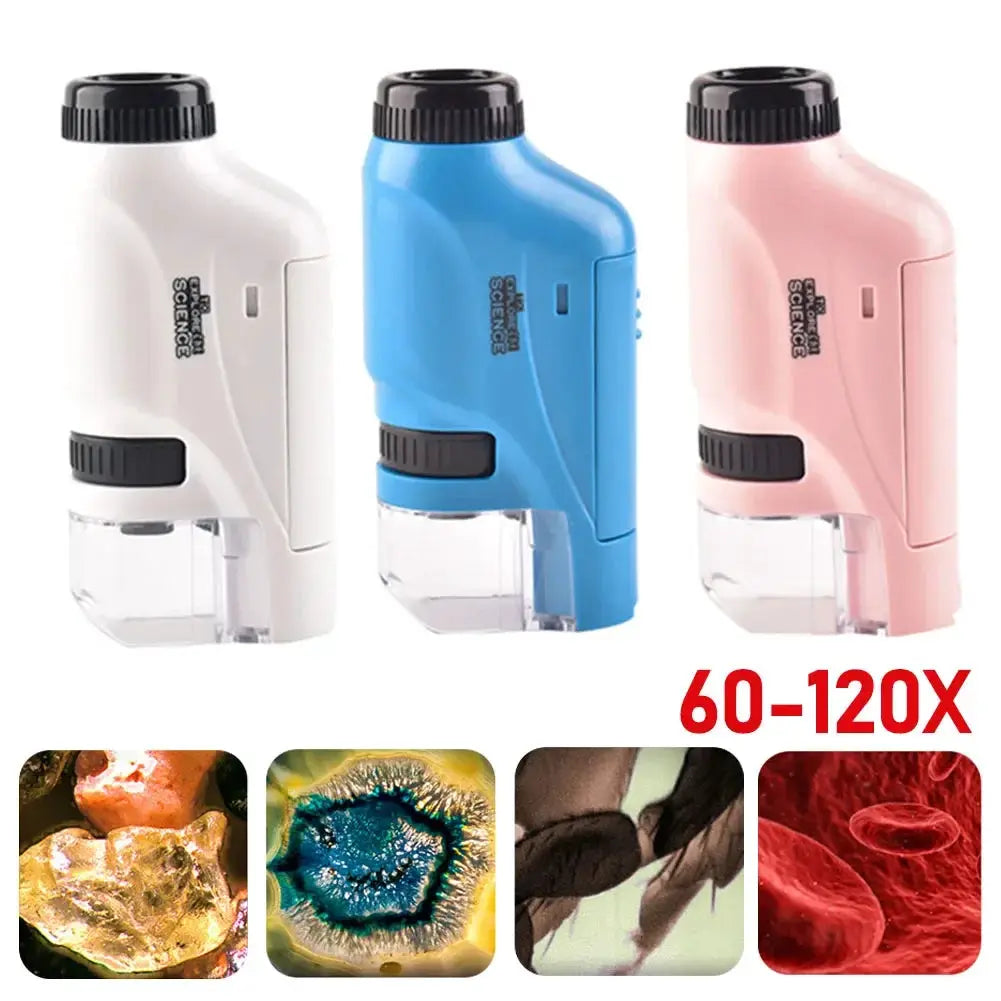 Mini Pocket Microscope Handheld Kit 60X 120X Kids Science