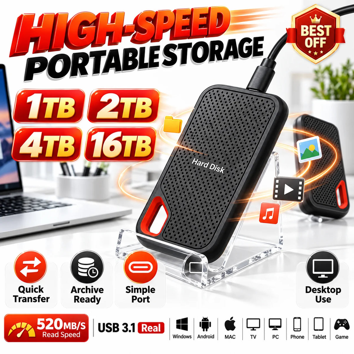 Portable Desktop External SSD Drive