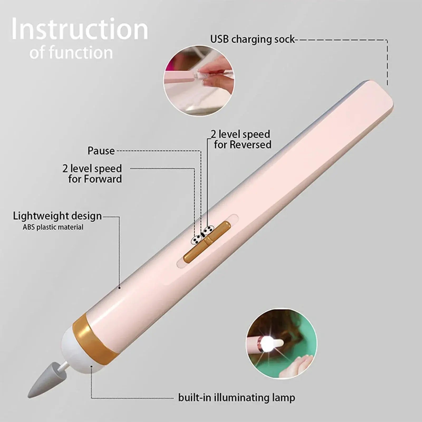 Electric Nail Polisher Drill Machine With Light 5 In 1 Tools