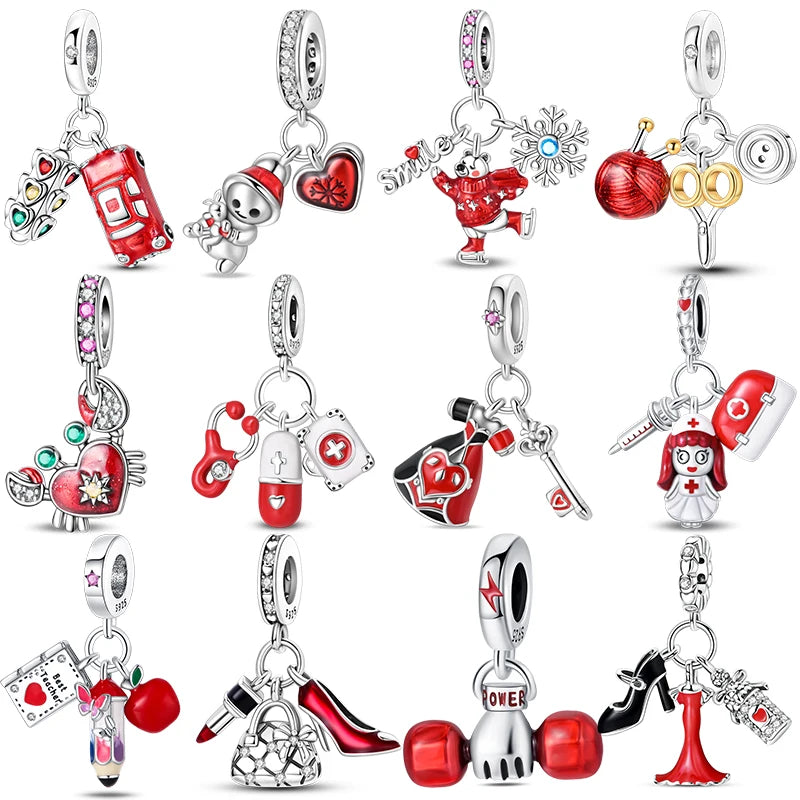 Red Series Charm Beads Sterling