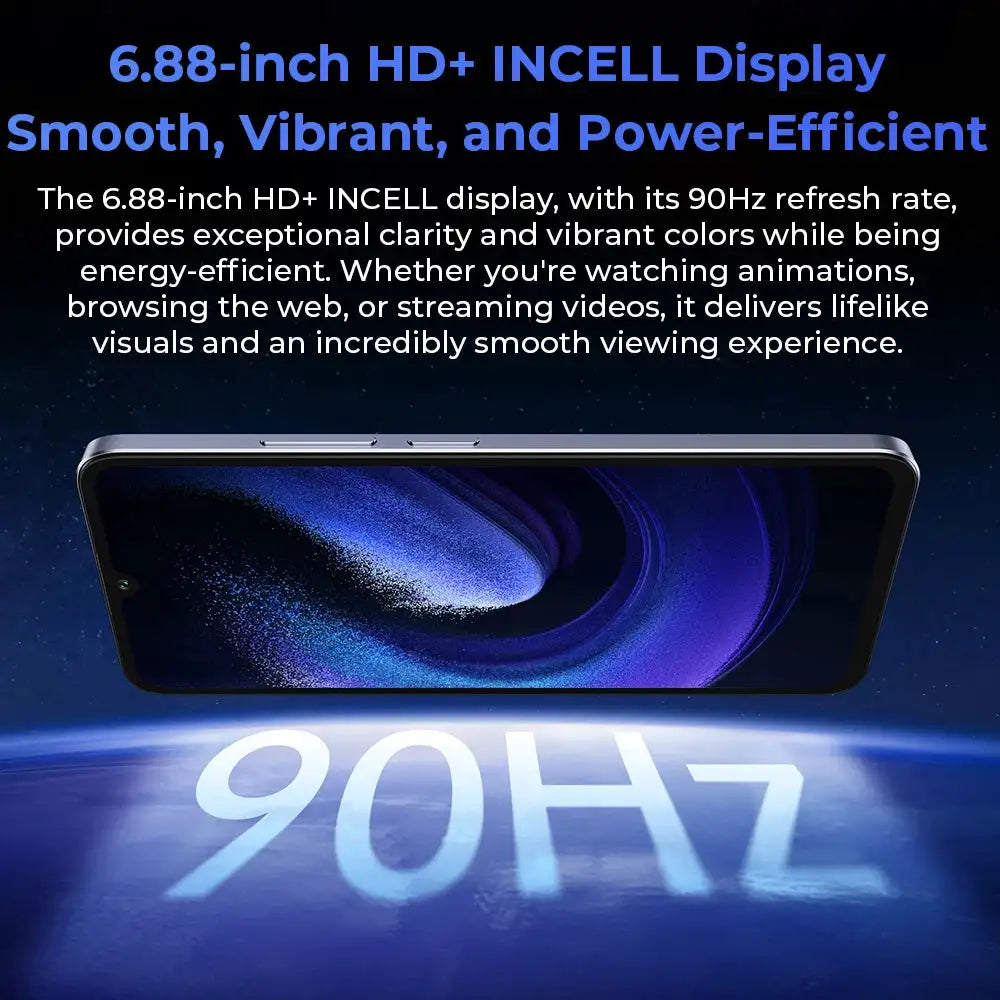 OUKITEL C59 Smartphone 6.88" HD+ 90Hz Display 10000mAh Battery 16GB+128GB Android 15 Mobile Phone 13MP Camera Reverse Charging 4