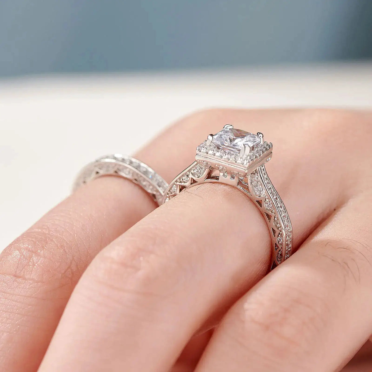 Princess Moissanite Ring in Sterling Silver Newshe 1R5203 — product view 5