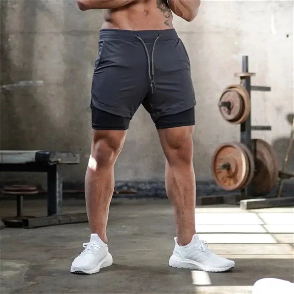 Mens Two In One Camo Running Shorts For Gym And Fitness