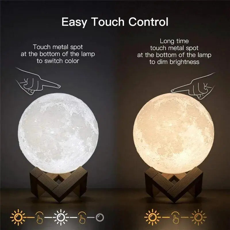 Moon Lamp Touch Control Rechargeable 3D Printed LED