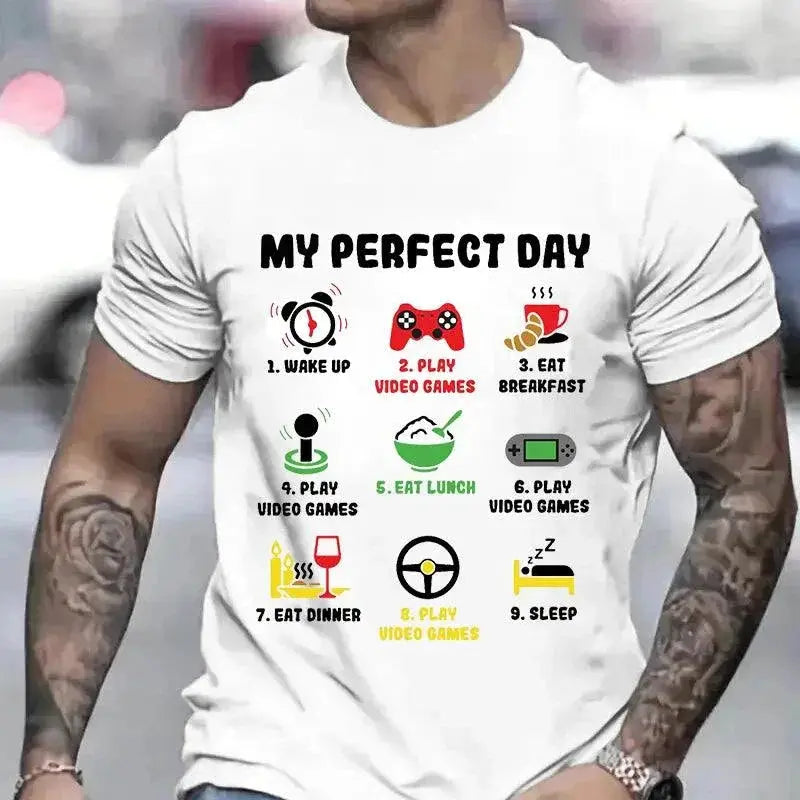 Men's My Perfect Day Gamer Tee Cool Video Game Shirt