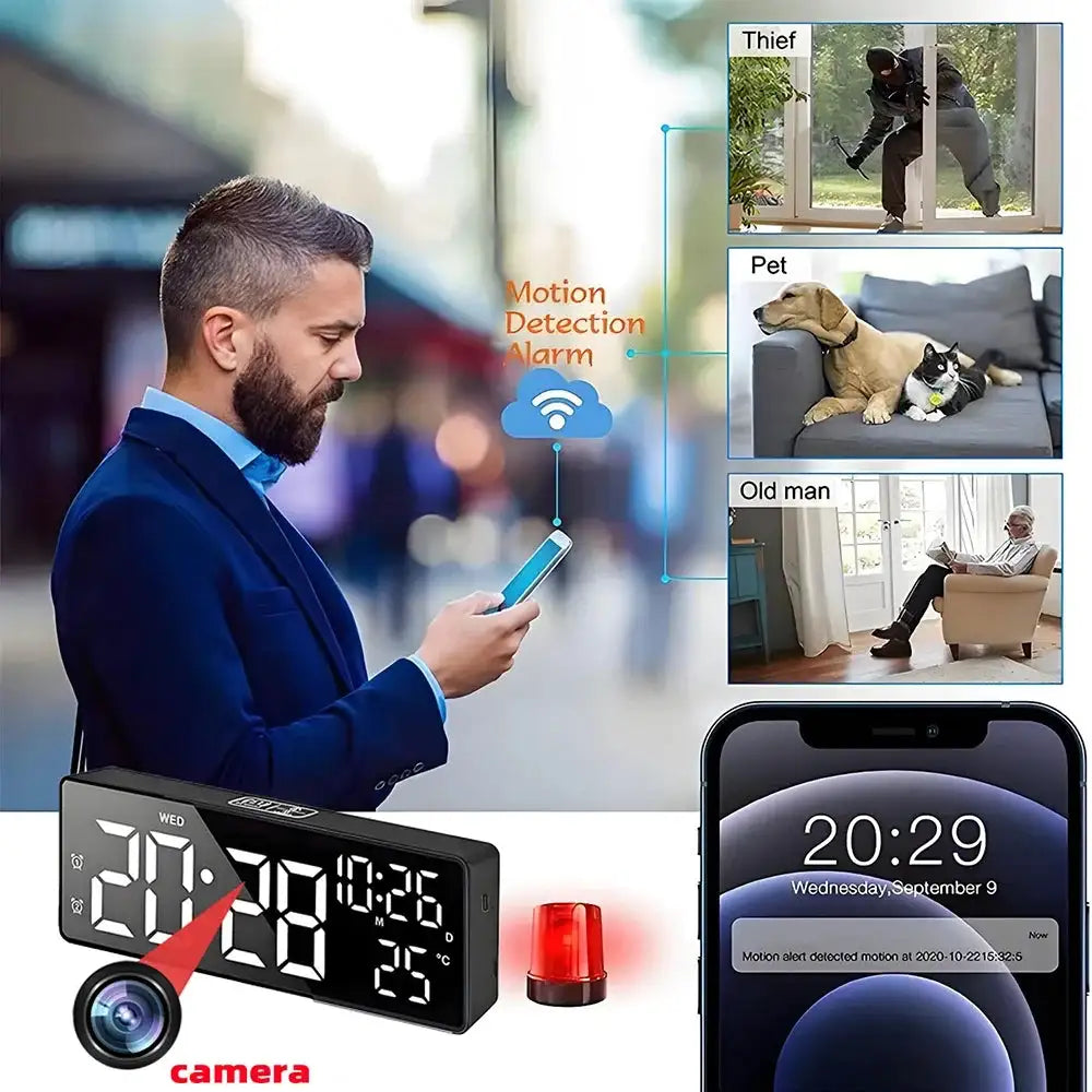 Mini 4K Alarm Clock Camera With Remote Viewing Motion Detection