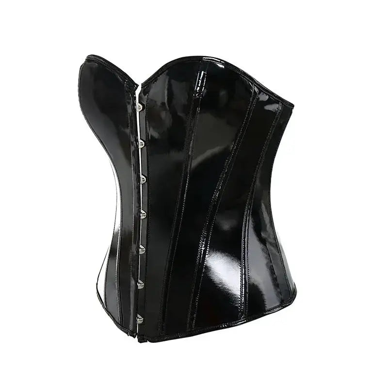 Black PVC Bustier Corset Shiny PU Leather Steampunk Basque