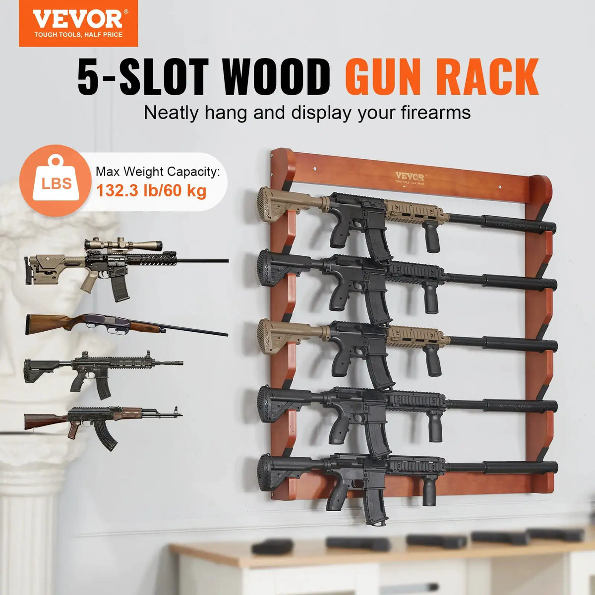 SucceBuy Wood Gun Rack Wall Mount Guns — product view 2