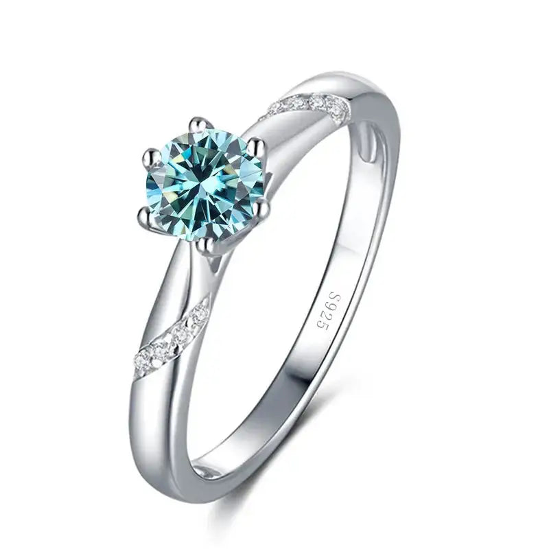 Blue Green Moissanite Ring in Sterling Silver — product view 2
