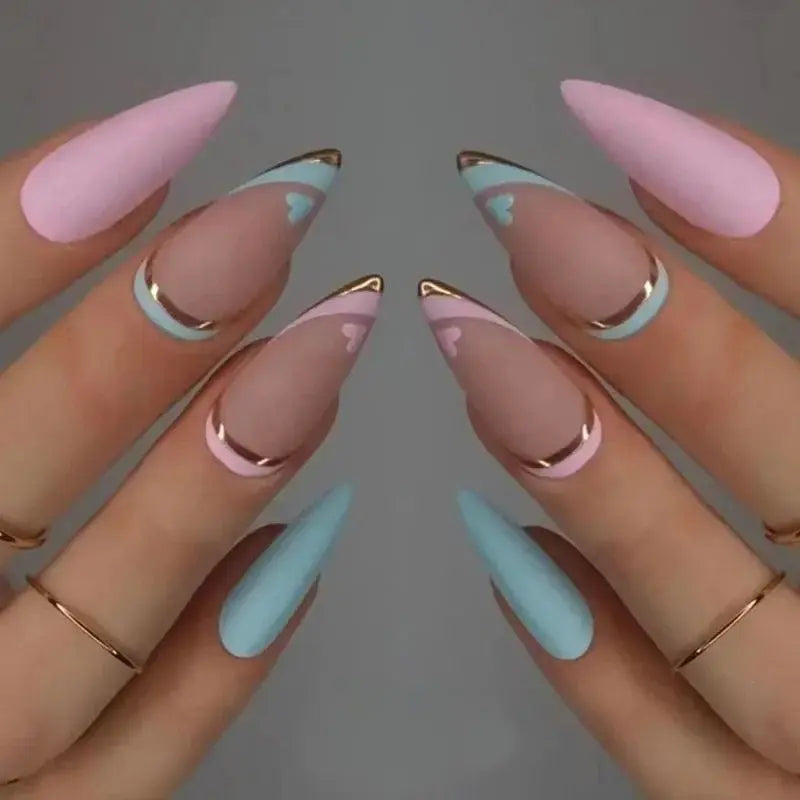 24Pcs Light Green Stripe Gradient Full Cover Fake Nails Set