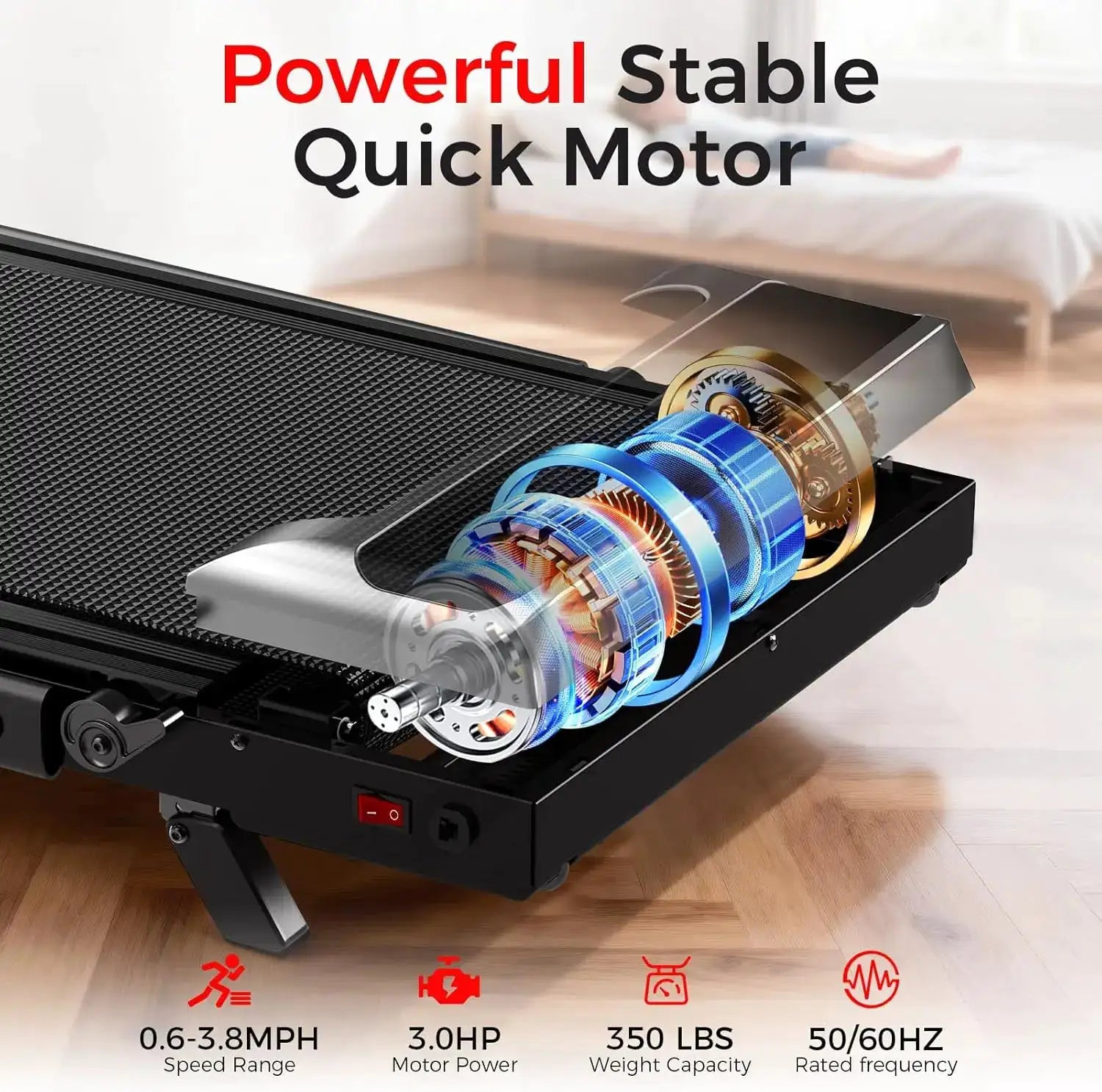 3.0HP Quiet Foldable Walking Pad Treadmill with Handle Bar & 8% Fixed Incline, Tool-Free Easy Assembly, Max 350-LB Load for Indoor Home Use