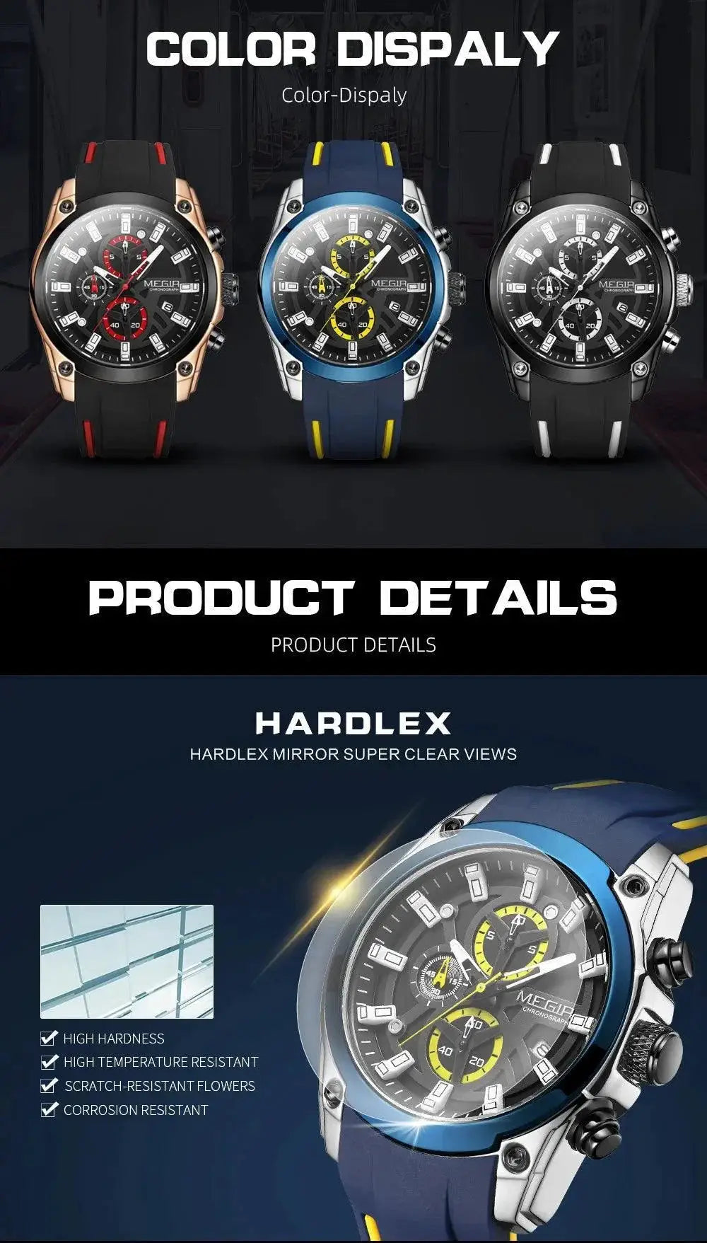 Megir Men Chronograph Sport Watch Stylish Timepiece