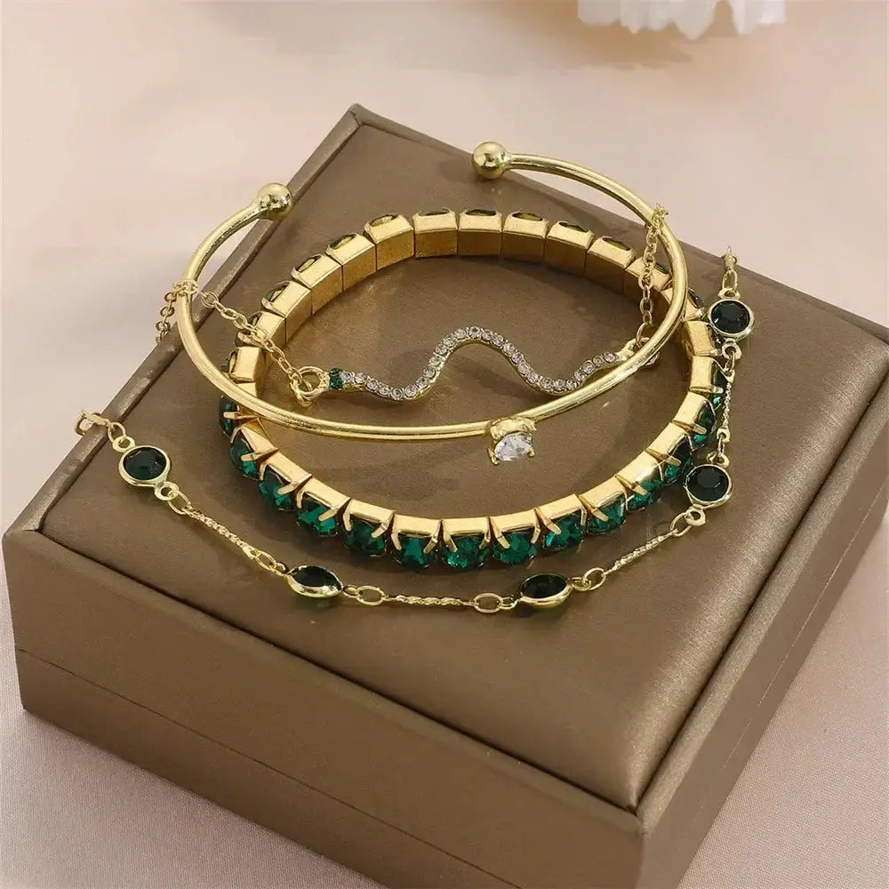 Fashion Snake Green Gemstone Bangle Bracelet For Women