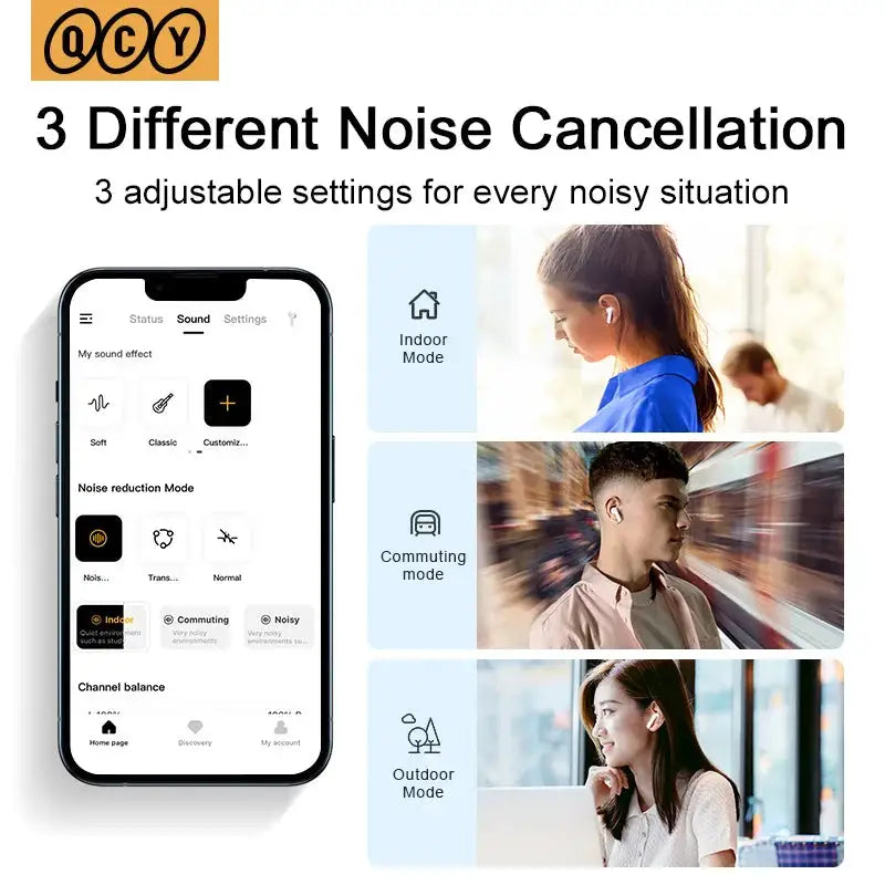 QCY HT05 MeloBuds ANC Wireless Bluetooth 5.2 Earphones 40dB Active Noise Cancellation Headset In-Ear Mics Handfree Phone Earbuds
