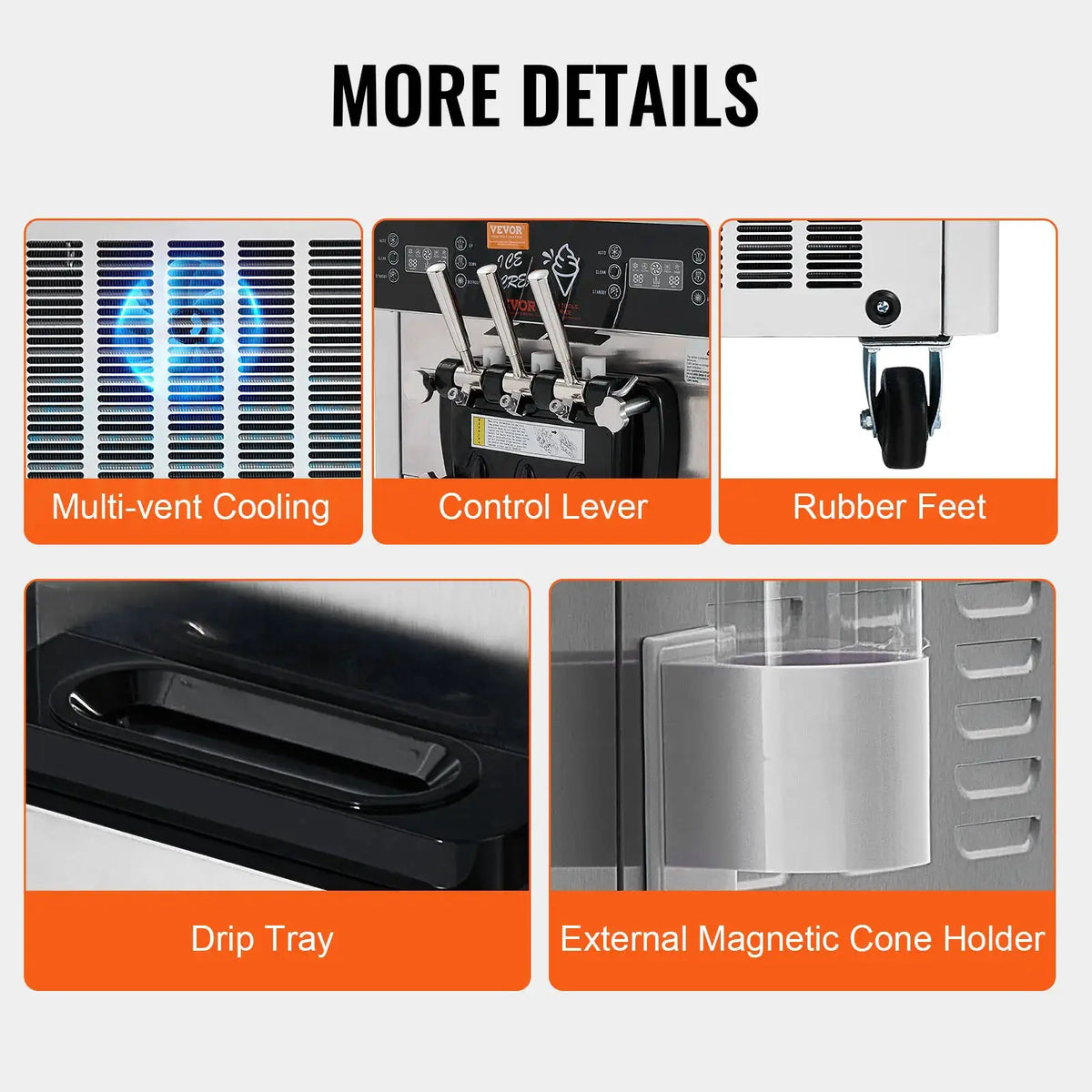 VEVOR Commercial Soft Ice Cream Machine Flavors PreCooling LED — product view 6