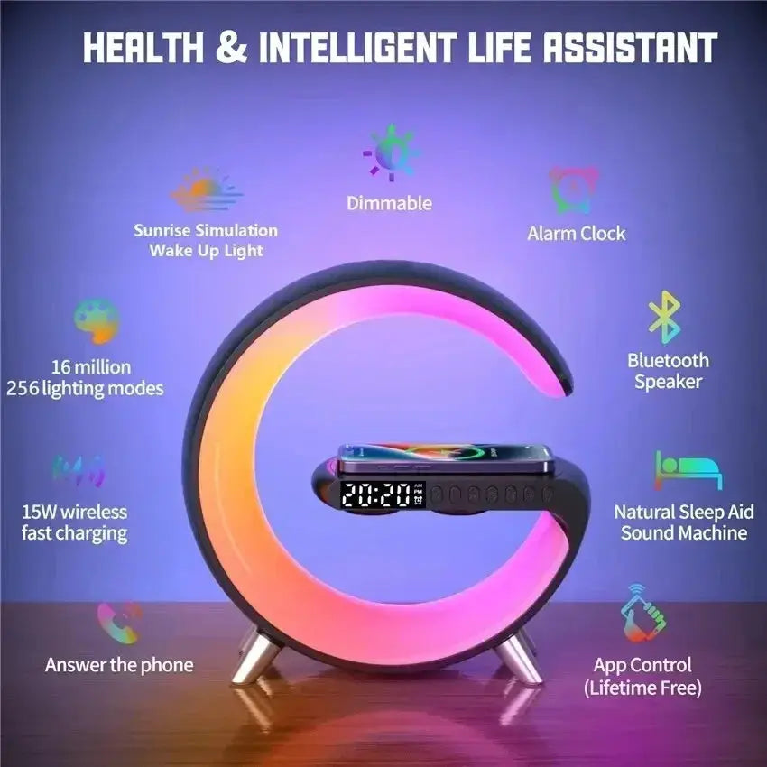 G Wireless Charger Clock Stand Bluetooth Speaker Night Light - OurLum.com