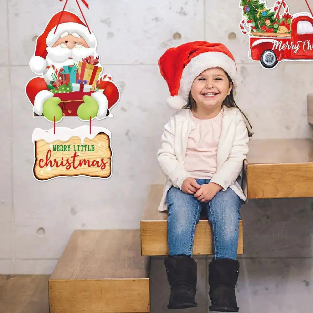 Charming Christmas Door Hanger Decor Santa Snowman Elk Set