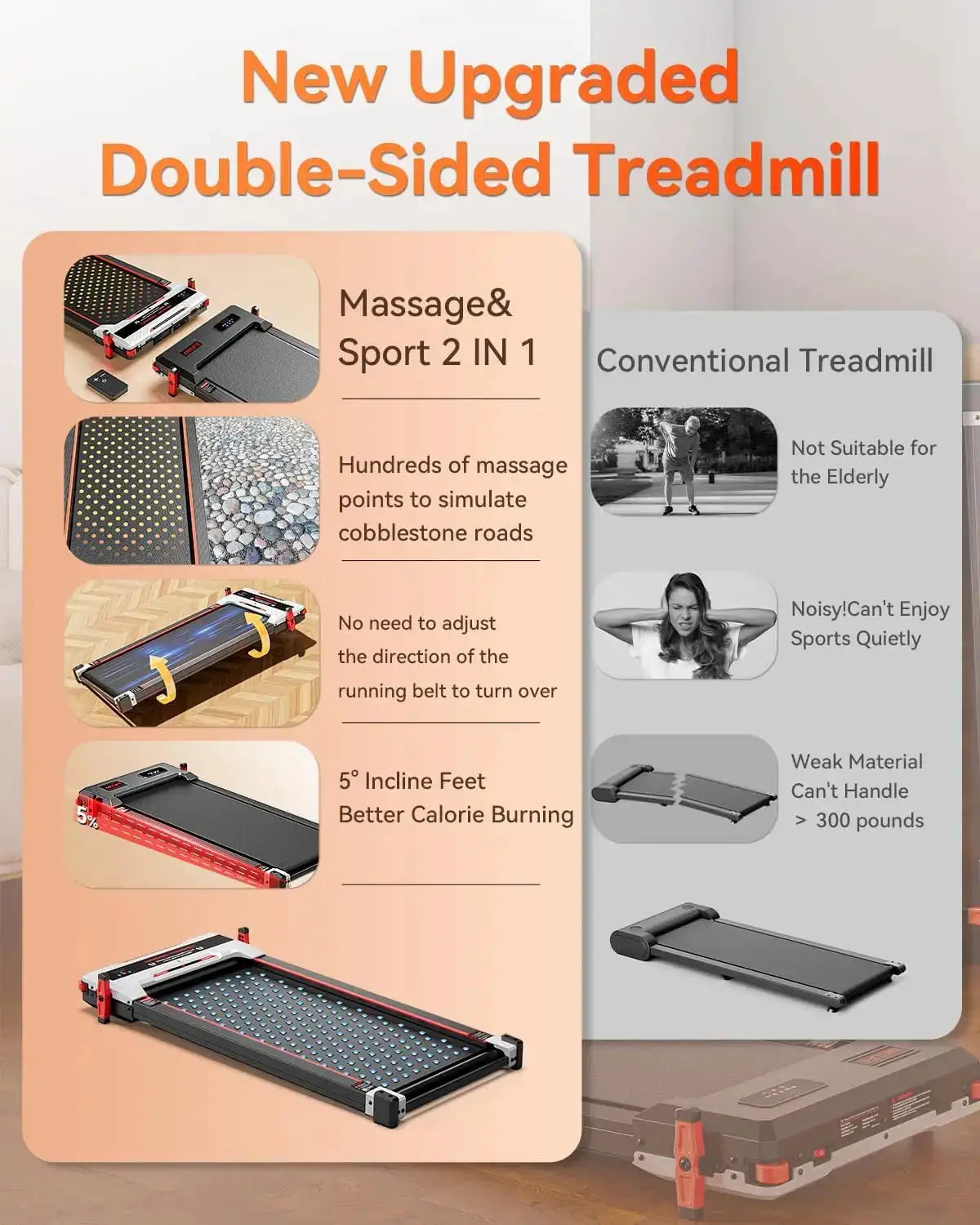 Walking Treadmill Double Side Massage Treadmill Walking Pad