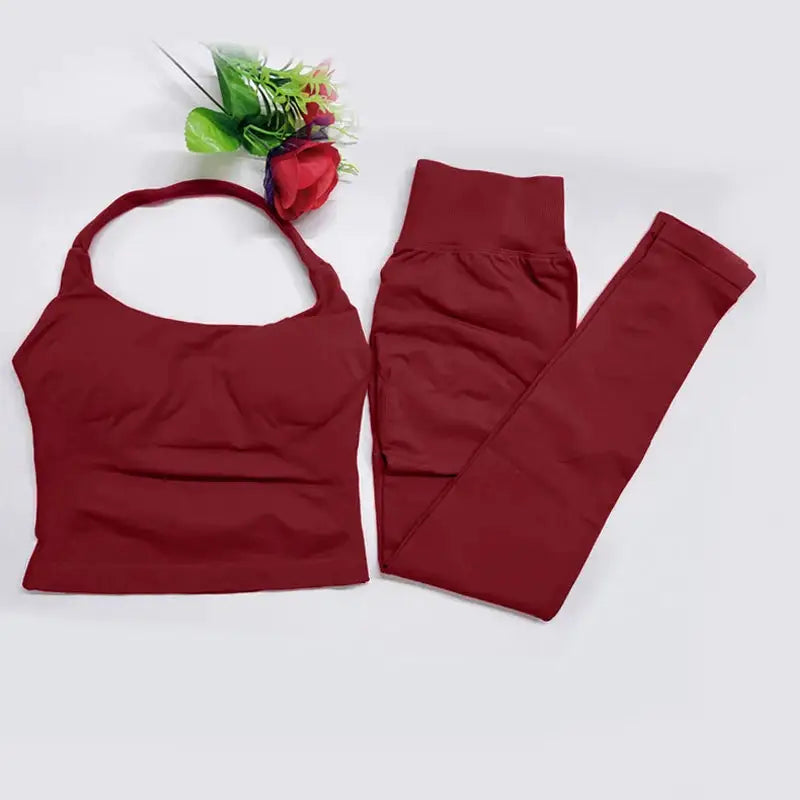 2026 Yoga outfit DFNNYE two Pieces Gym Set seamless Women DF impact backless Halter Top Leggings Fitness Clothes Workout sets