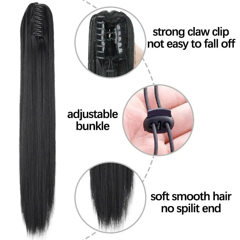 Long Straight Claw Clip Synthetic Ponytail Extension 24 Inch