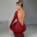 Hugcitar Backless Long Sleeve Bodycon Maxi Dress Solid Prom Party Y2K Night Glow