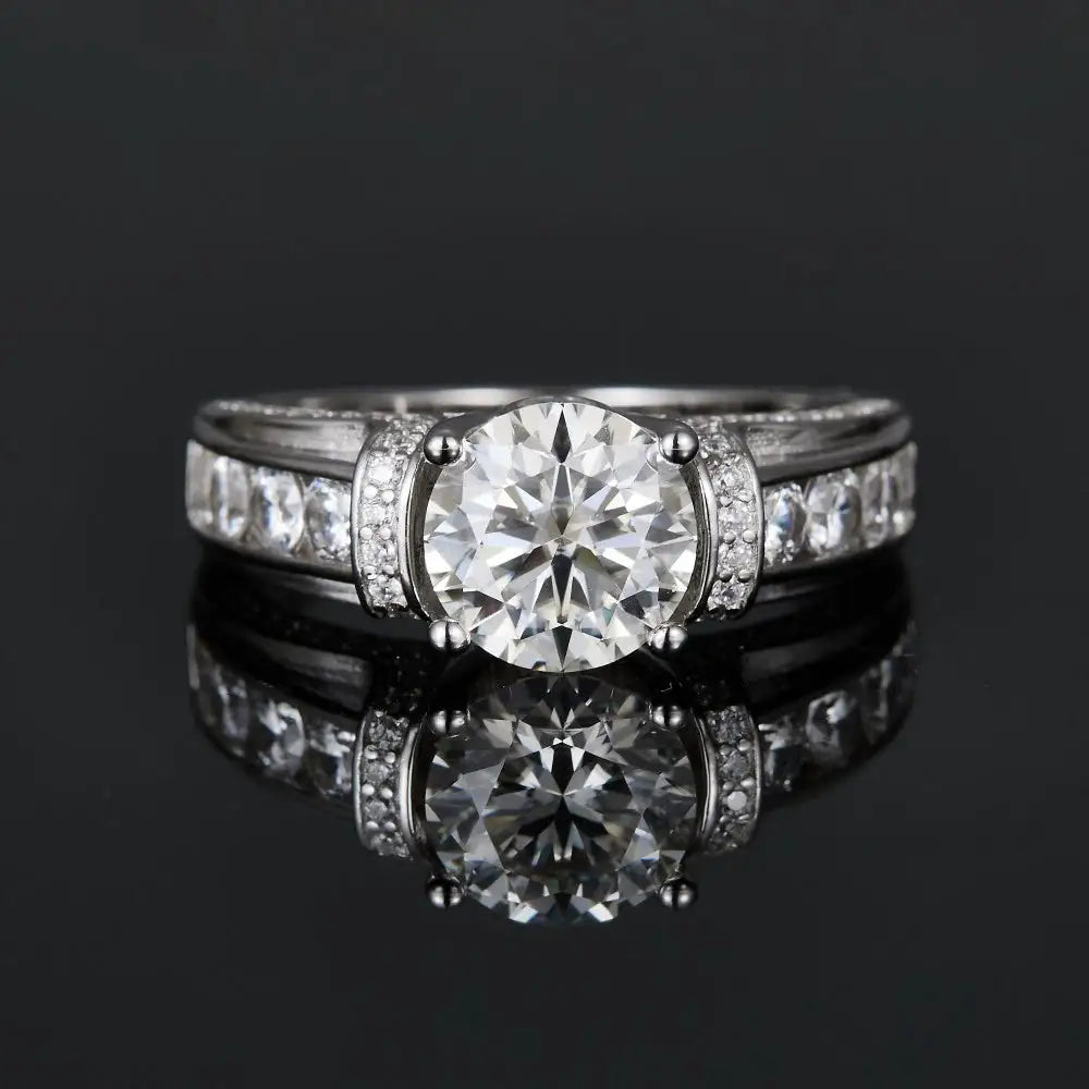 Round Moissanite Ring in Sterling Silver Carat Prong Setting — product view 1
