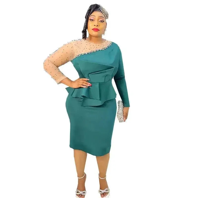 Elegant African Peplum Midi Dress For Special Occasions