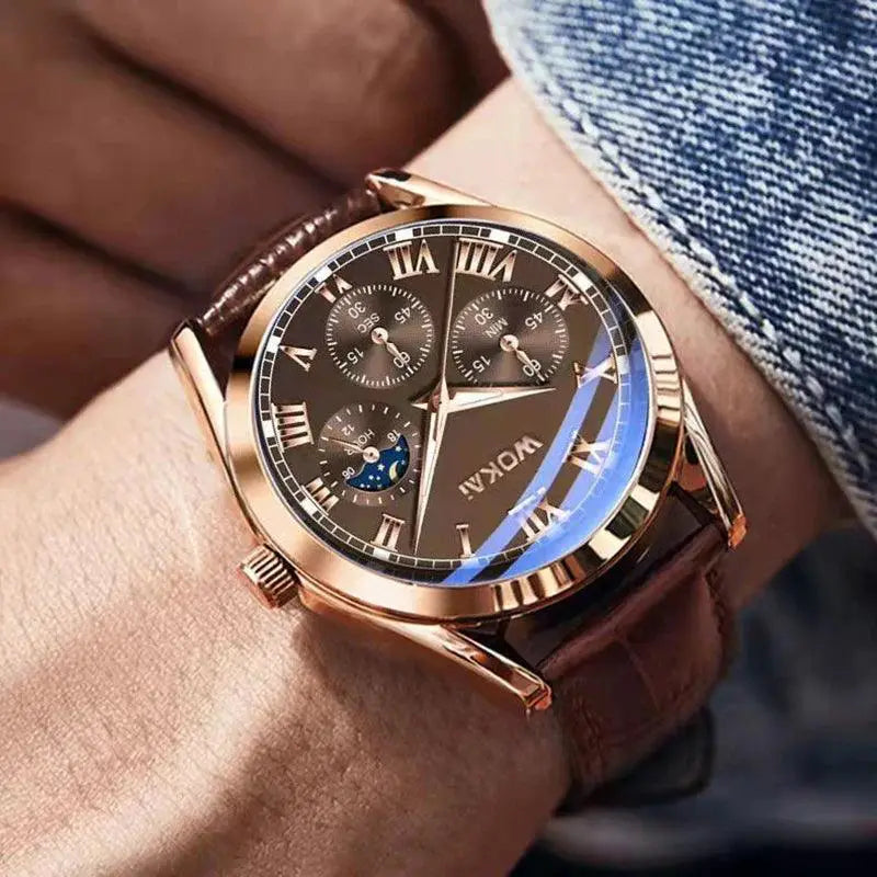 Mens Leather Chronograph Sports Watch Stylish Waterproof