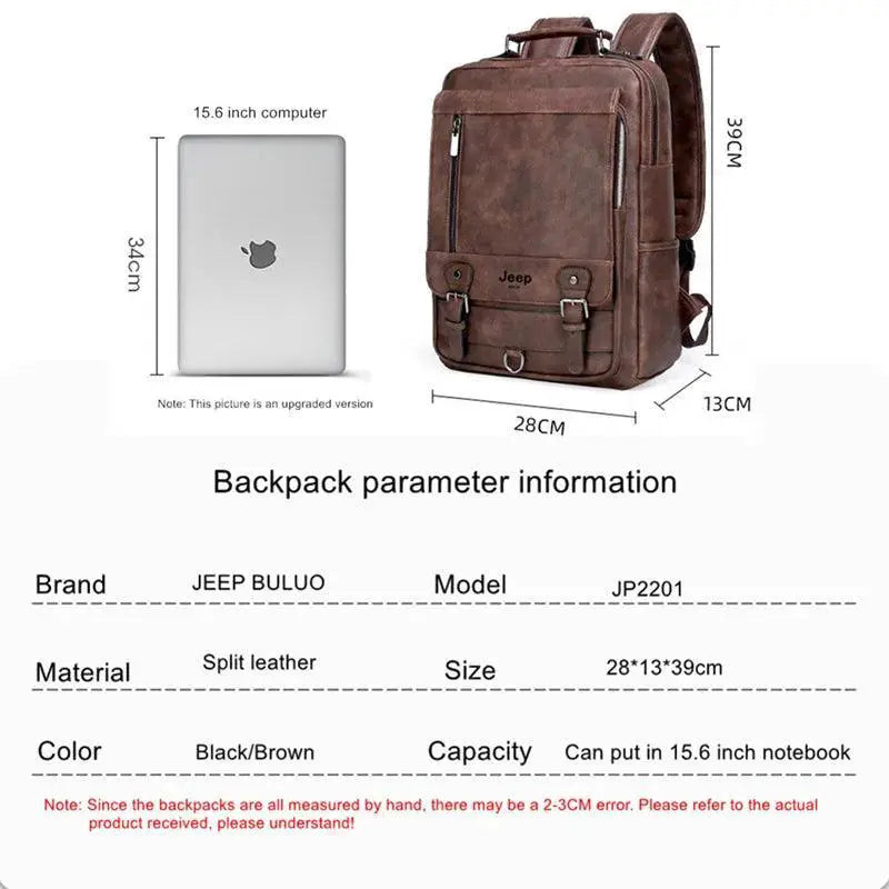 JEEP BULUO Fashion Leather Men Backpack Large Capacity Bag