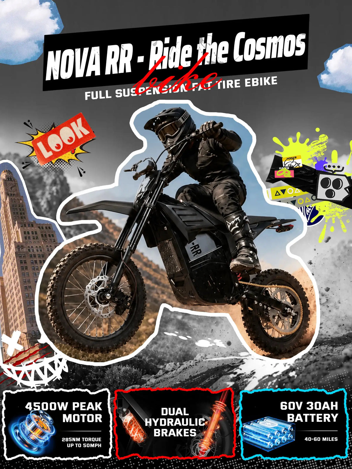 ESKUTE RR Electric Dirt Bike, 50+mph 5500W Peak Mid-Drive Motor, Electric Motorcycle with 60 Mile 60V 30Ah Removable Battery, Hydraulic Dual Shock Absorbers,