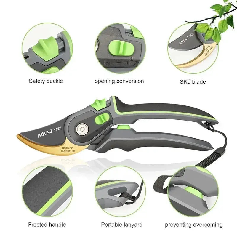 Airaj 8 Inch Pruning Shear Garden Tools Durable Labor Saving