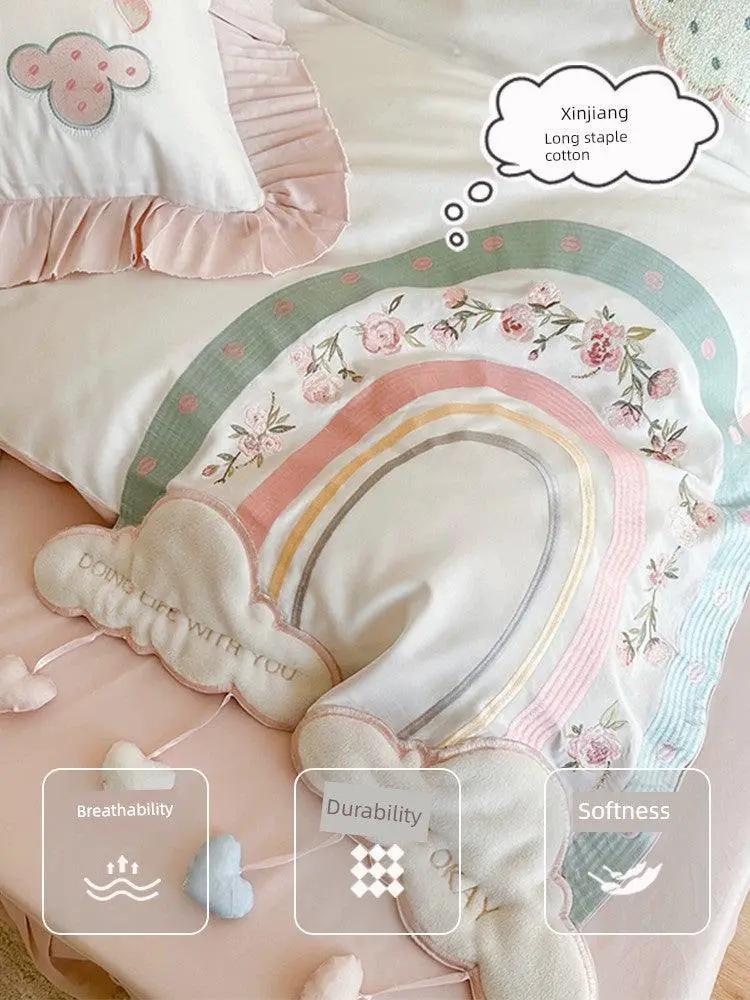 Princess Style Bed Four Piece Set Pure Cotton Pink Dream