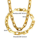 Thick Stainless Steel Cuban Link Jewelry Set Waterproof Gold Plated Hiphop Style