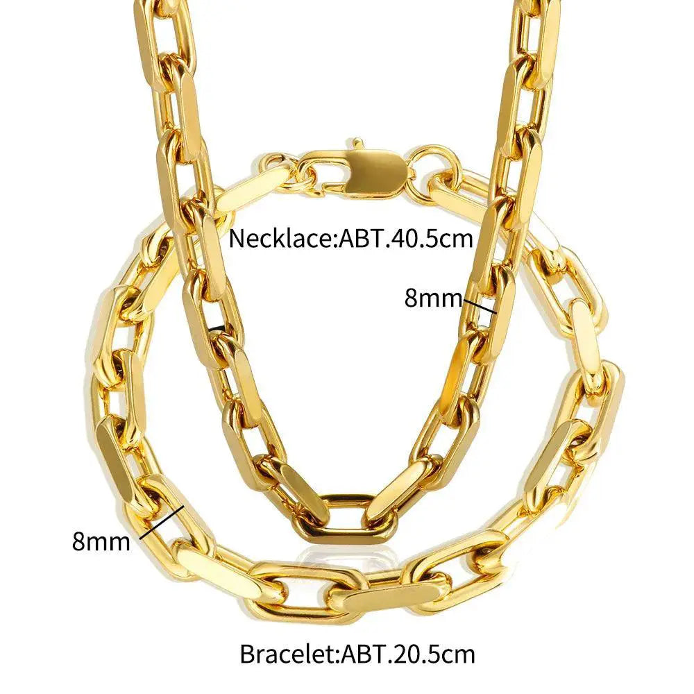 Thick Stainless Steel Cuban Link Jewelry Set Gold Plated