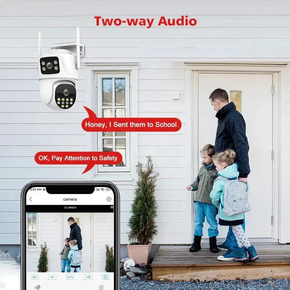 Dual Lens Outdoor Security Camera AI Tracking Waterproof