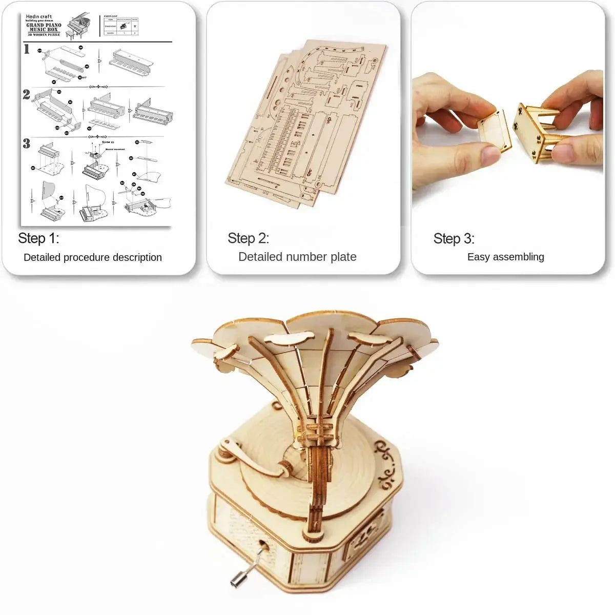 3D Wooden Gramophone Music Box Puzzle Kit Diy Gift Set