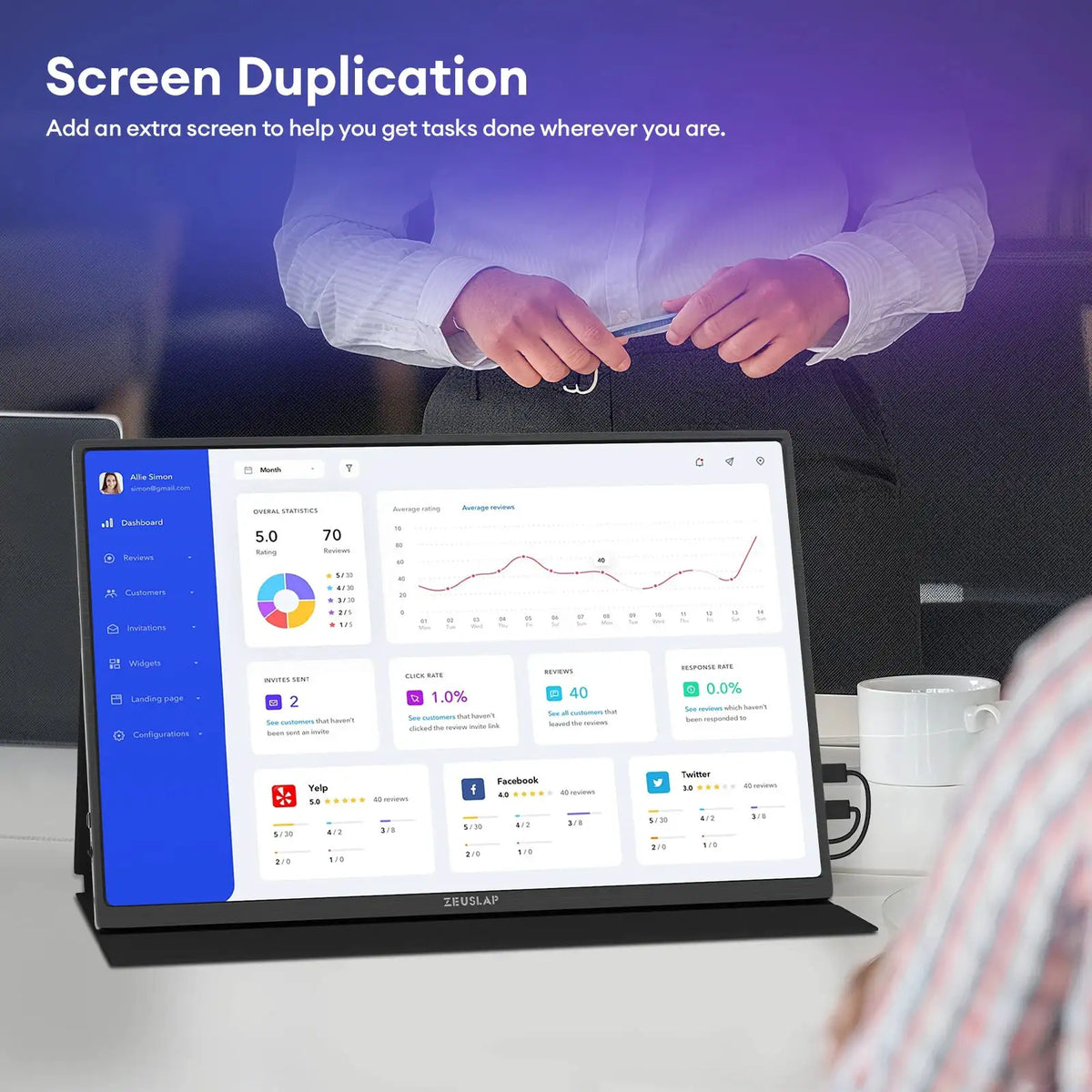 ZEUSLAP 16' 2.5K 144Hz Portable Monitor 2560*1600 16:10 100%sRGB 500Cd/m² Travel Gaming Display for Laptop Switch PS4 PS5 Xbox