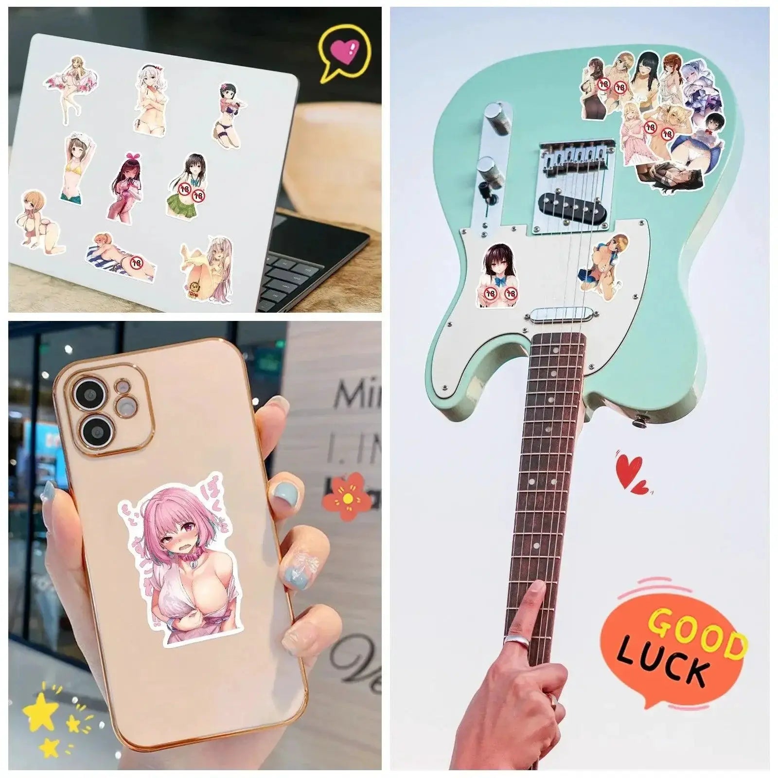Waterproof Anime Waifu Stickers for Laptops 50 Pack Hentai