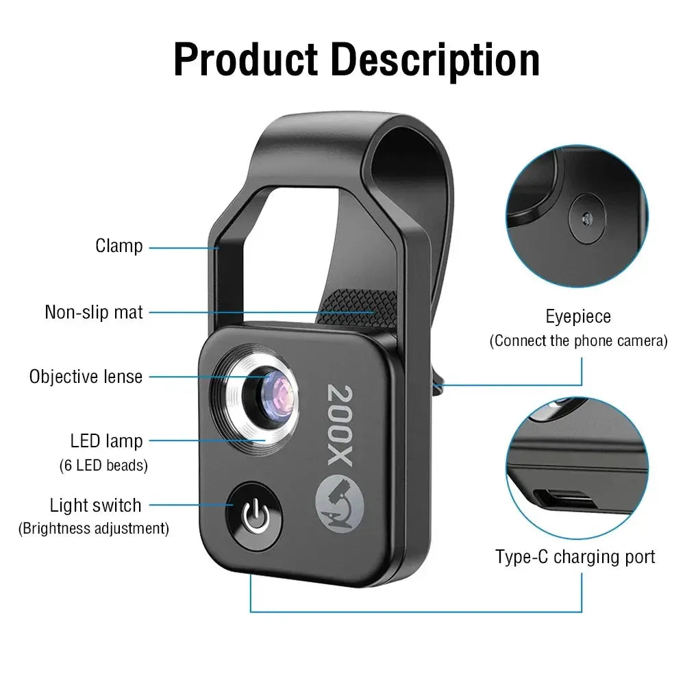 200X Magnification Microscope Lens With CPL Mobile LED Light - OurLum.com