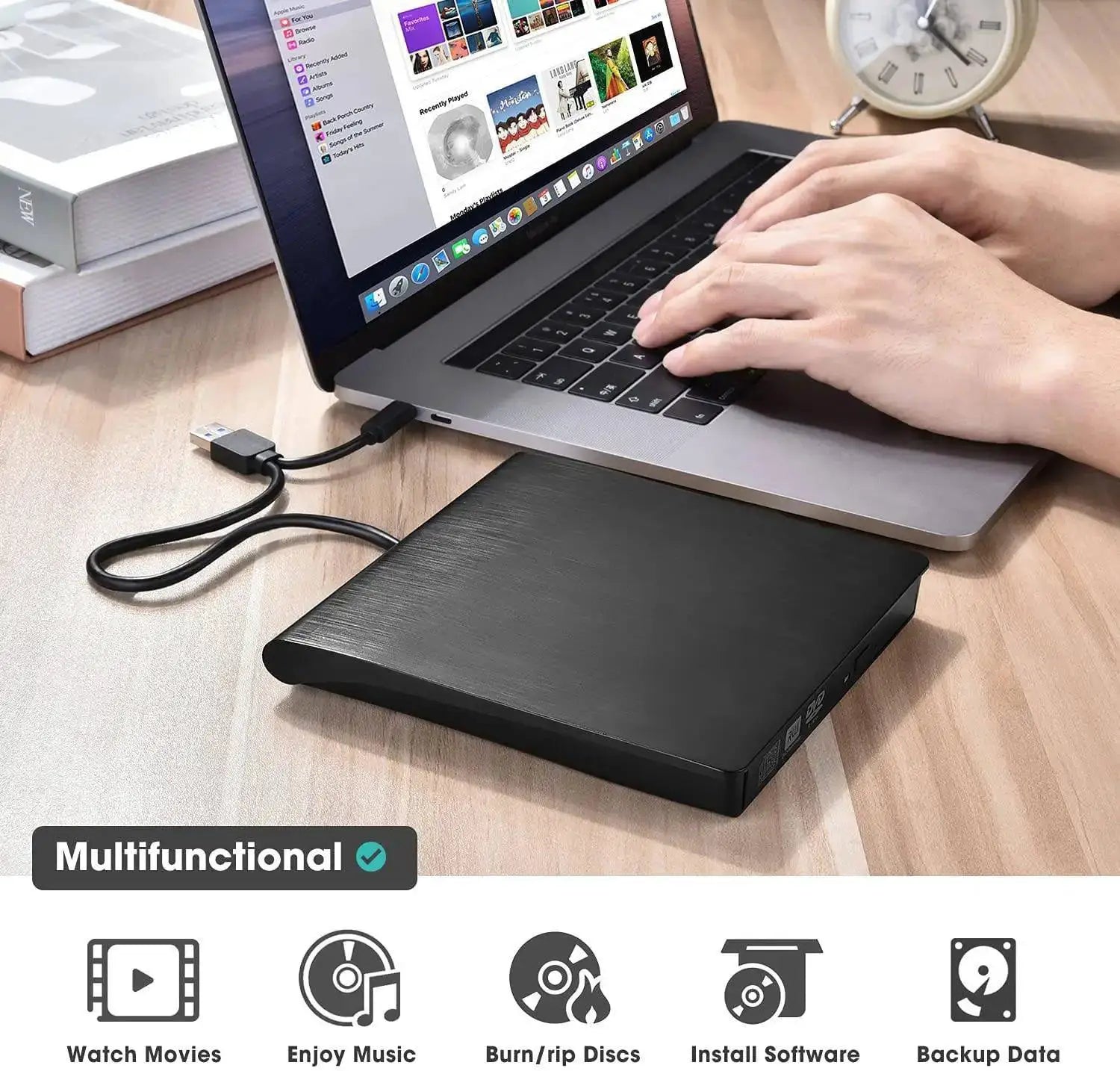 Slim External DVD RW CD Writer Drive Fast Data Transfer