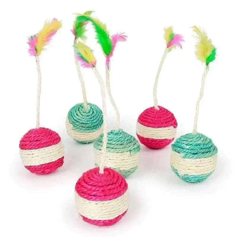Cat Scratch Ball Feather Toy For Kittens Fun Training