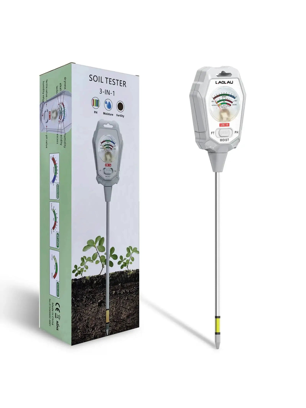 3 in 1 PH Meter Soil Moisture Meter Sensor Fertility Test Tool For Indoor/Outdoor Gardening Plant Moisture/Fertility/PH Testing