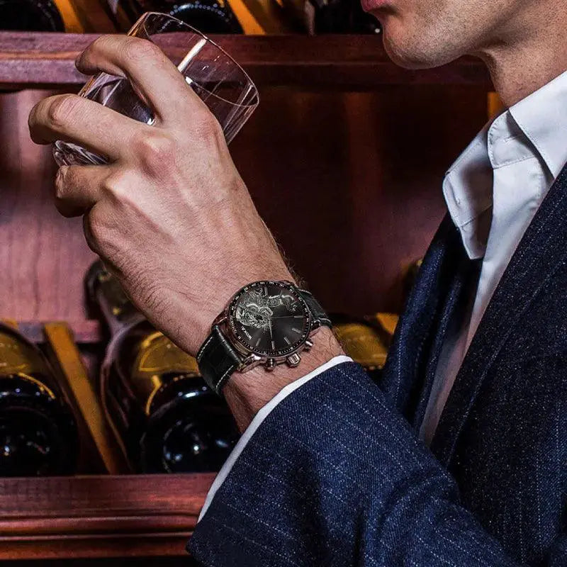 Tiger Print Leather Band Watch for Men Stylish Timepiece