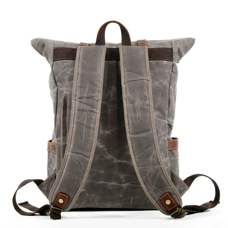 Nesitu Vintage Coffee Grey A4 Waxed Canvas Genuine Leather 14 15.6 16'' Laptop Women Men Backpack Hiking Travel Bag Duffel M6146