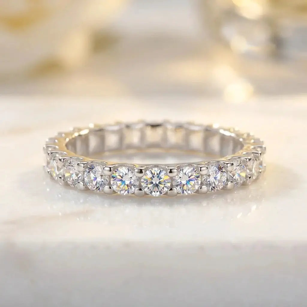 Moissanite Ring in Sterling Silver Certificate Channel Setting — product view 2