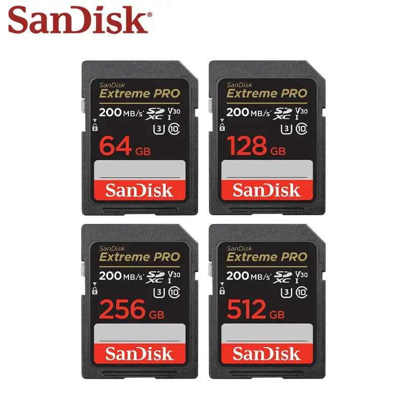 SanDisk Extreme PRO SDHC SDXC UHS‑I Memory Card 32GB 64GB 128GB 256GB 512GB V30 U3 200MB/s 4K UHD For DSLR Mirrorless Camera